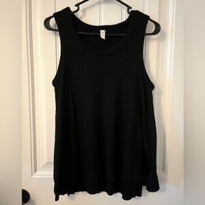 Black Waffle-Knit Sleeveless Blouse